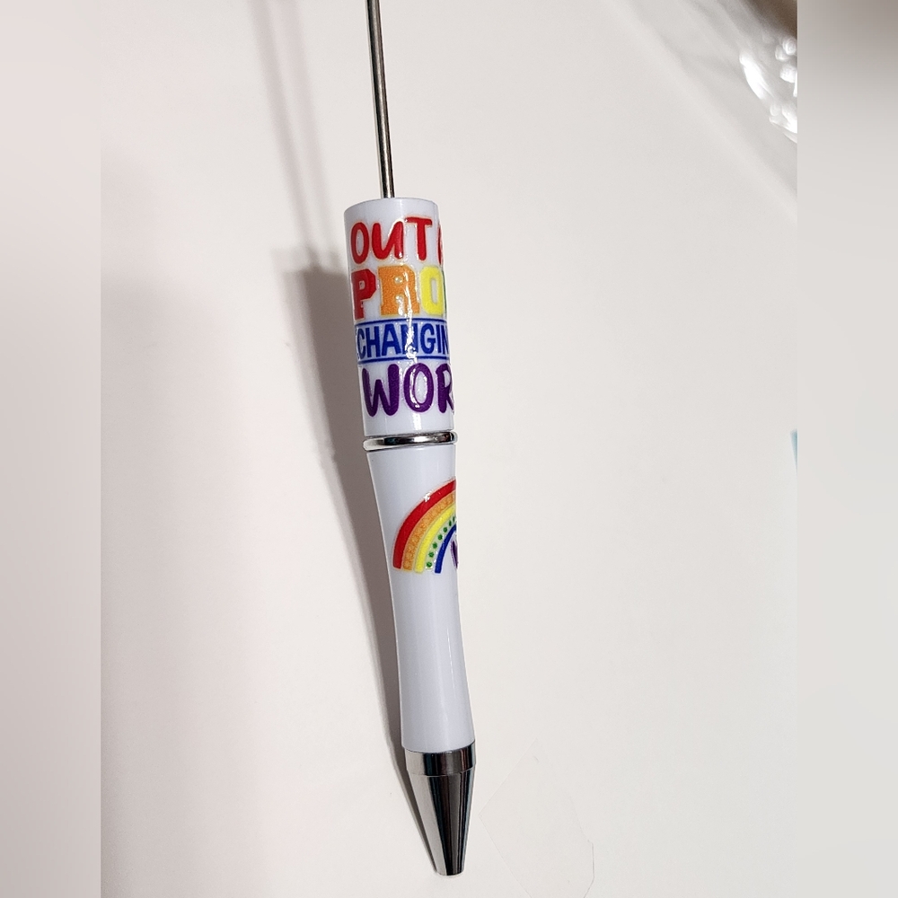 Out and Proud Beadable Pen Pride Rainbow Craft Crafting Beads Beading DIY LGBTQ